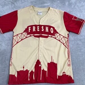Promotional Adventures Fresno Baseball Jersey M Red Cream Men Chukchansi Park 24